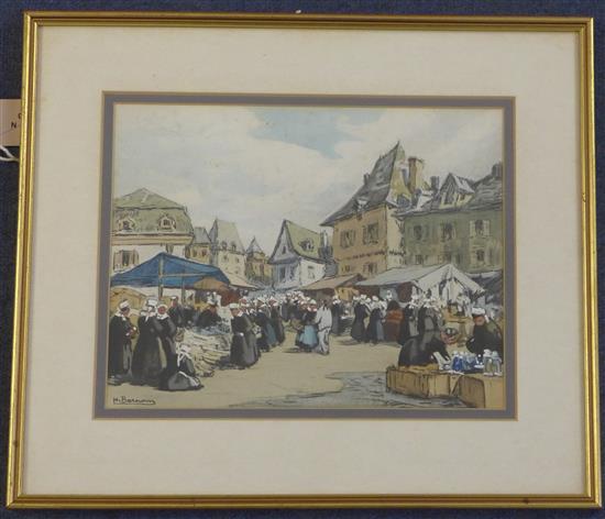 Henri Alphonse Barnoin (1882-1935), Breton market scene, watercolour and gouache